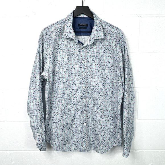 Bugatchi Classic Fit Long Sleeve‎ Button Up Shirt XL Blue White Floral Print - Picture 1 of 10